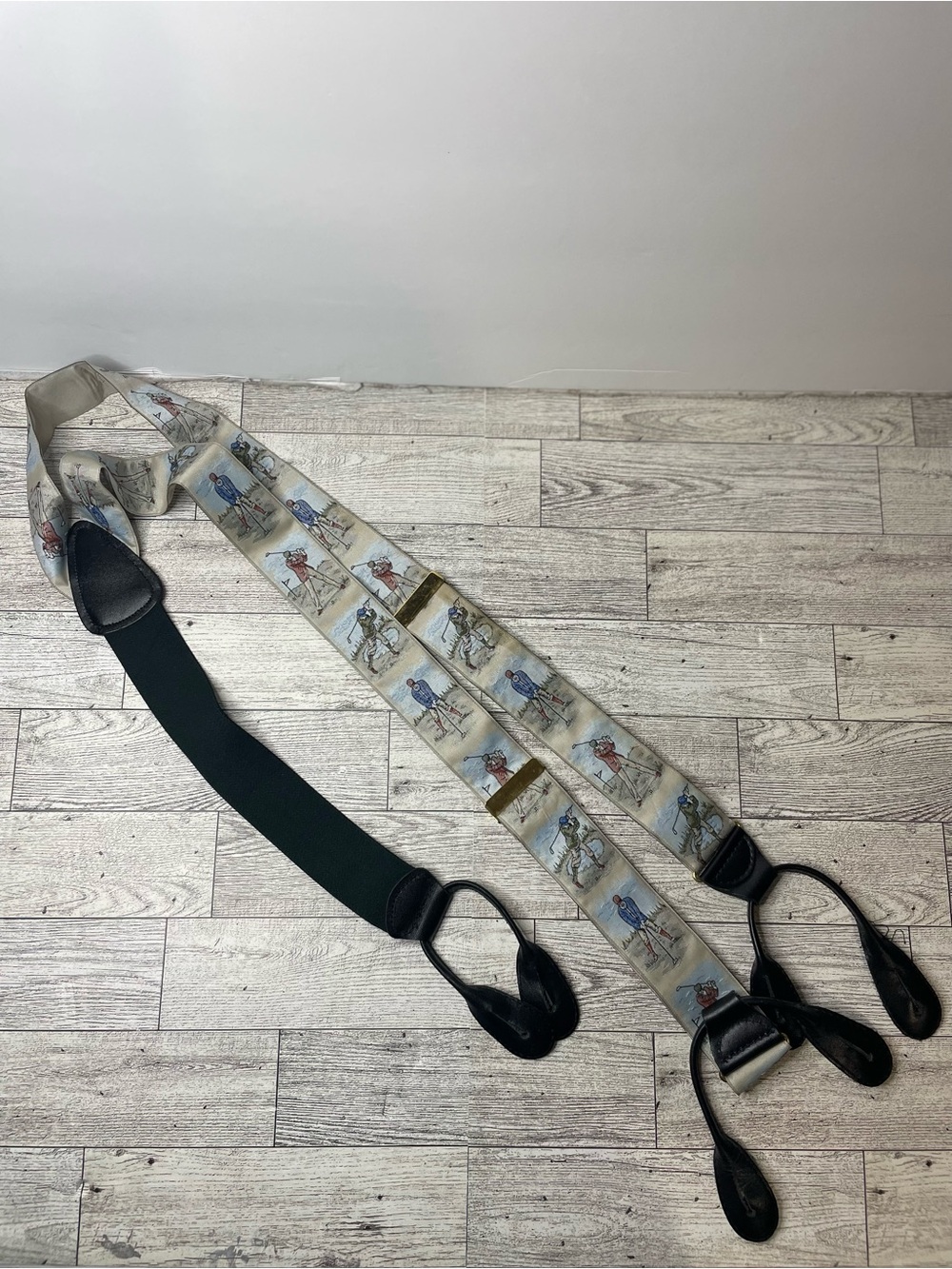 Trafalgar St. Andrews vintage golf silk tapestry braces with leather ends